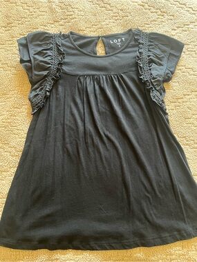 LOFT Black Keyhole Ruffle Sleeve Top
